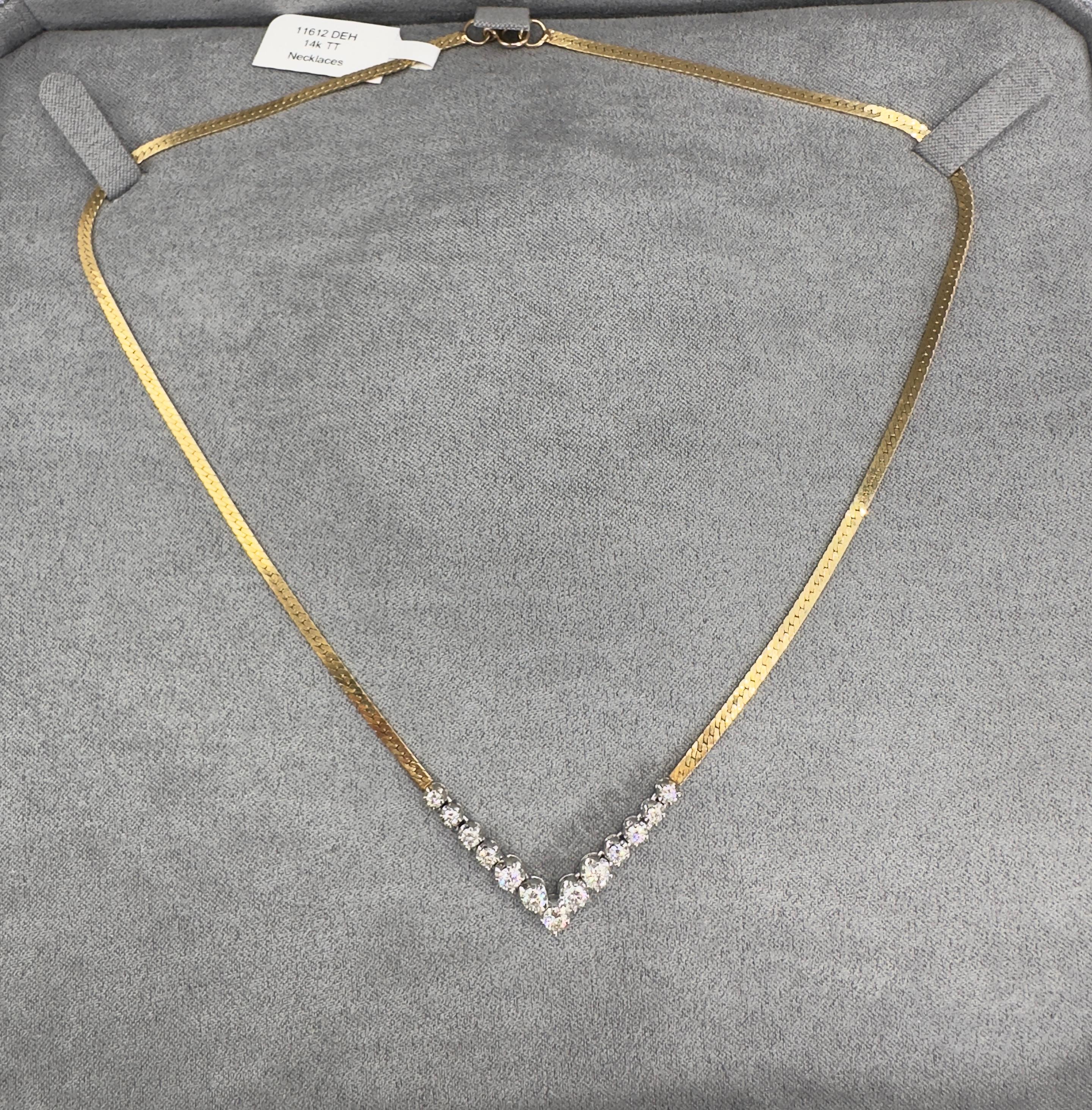 Collar vintage de diamantes de oro amarillo y blanco de 14 quilates y 1,25 quilates totales en Bueno Estado en Houston, TX