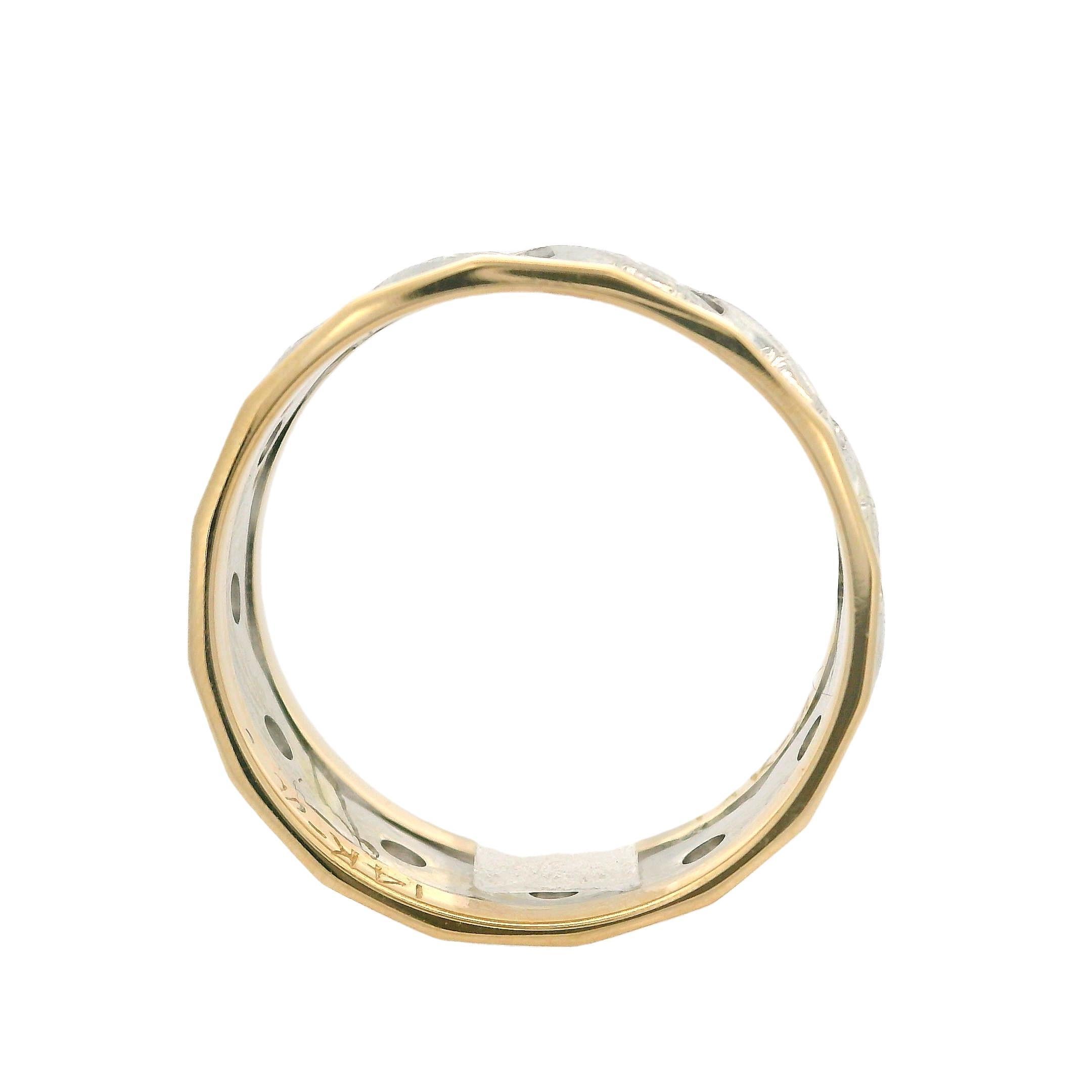 Vintage 14k Yellow & White Gold Braided Center Faceted Edge Wide Band Ring In Excellent Condition For Sale In Montclair, NJ