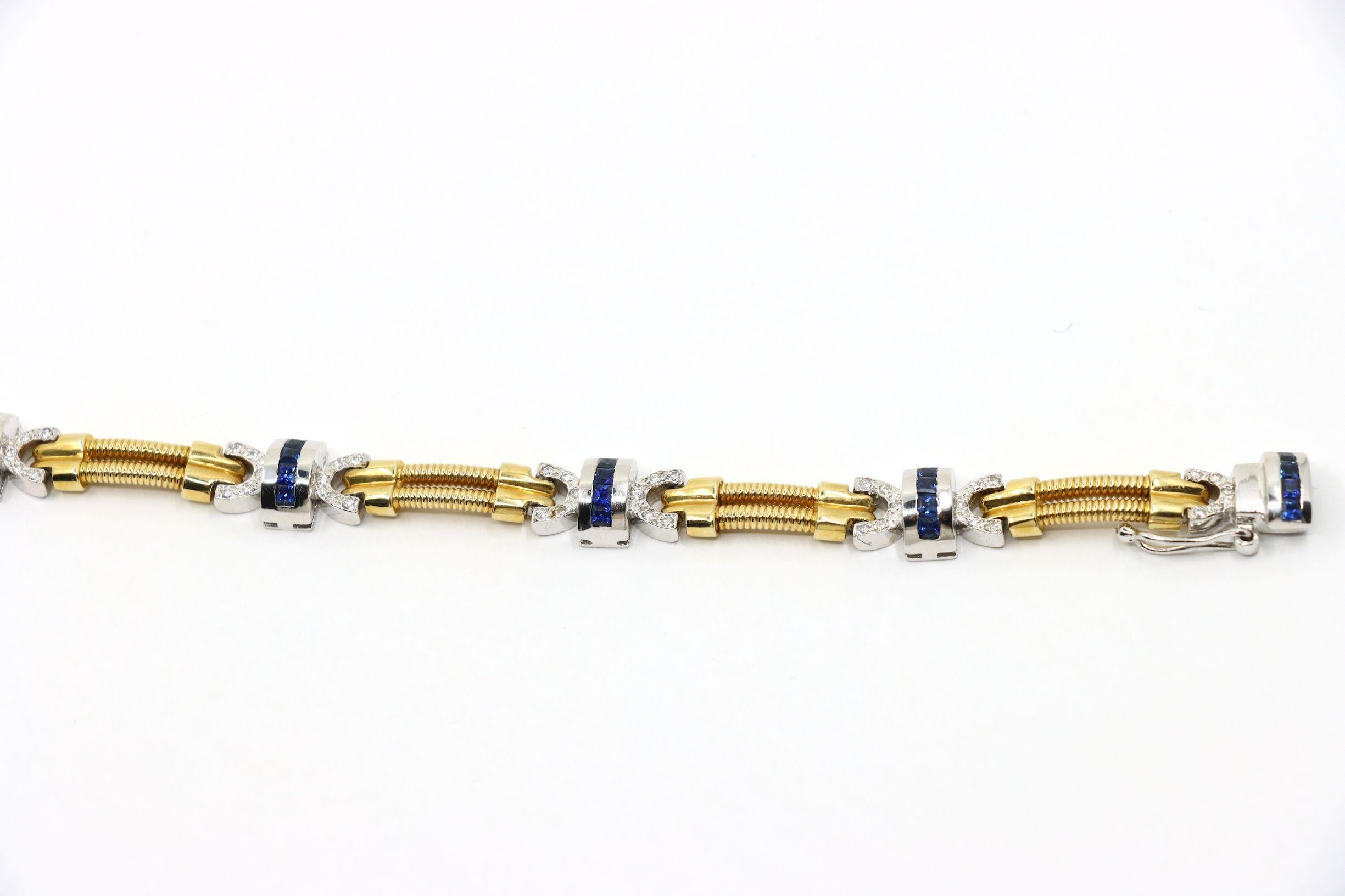 Bracelet vintage en or jaune et blanc 14 carats avec diamants et saphirs en vente 5