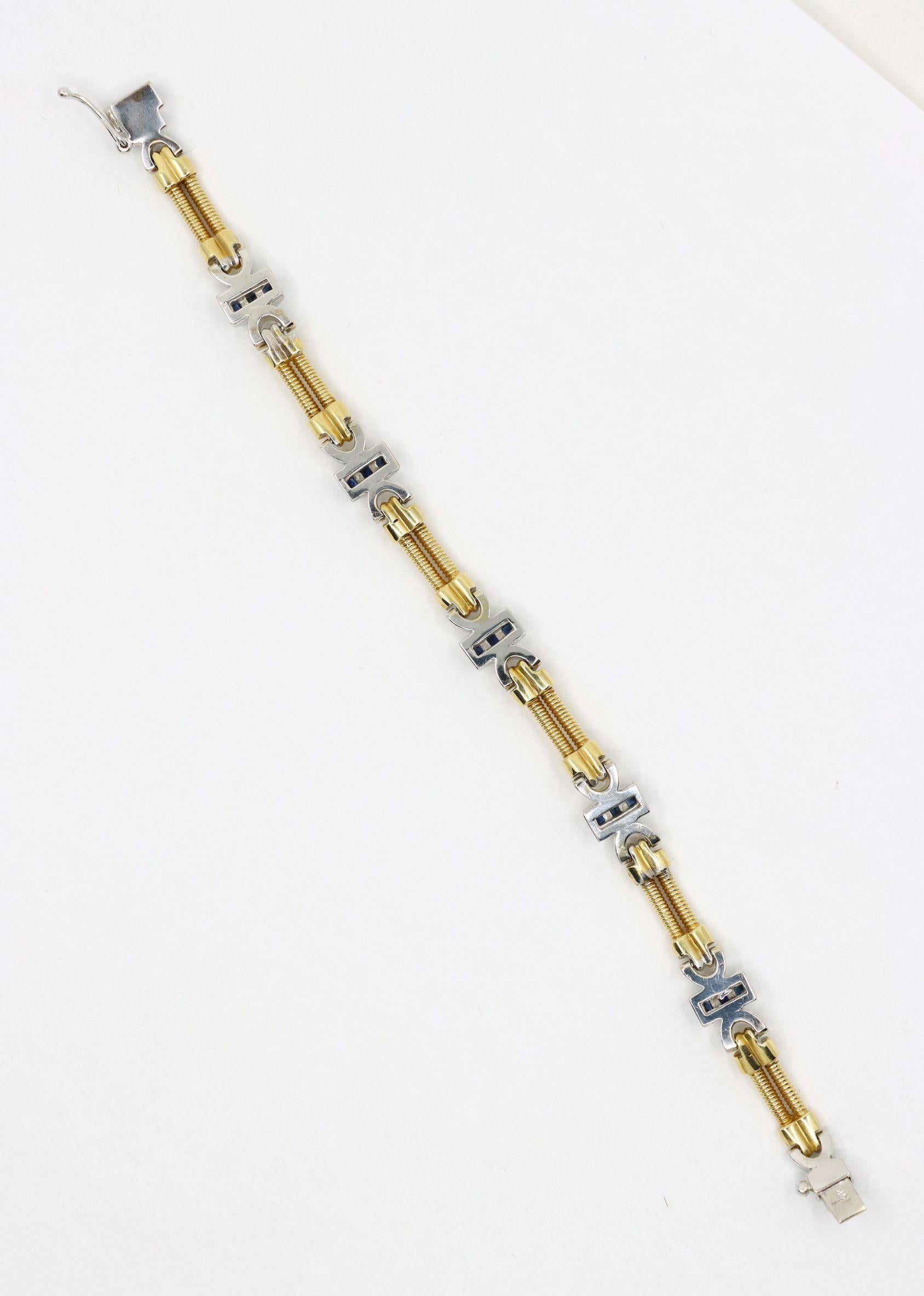 Bracelet vintage en or jaune et blanc 14 carats avec diamants et saphirs en vente 6