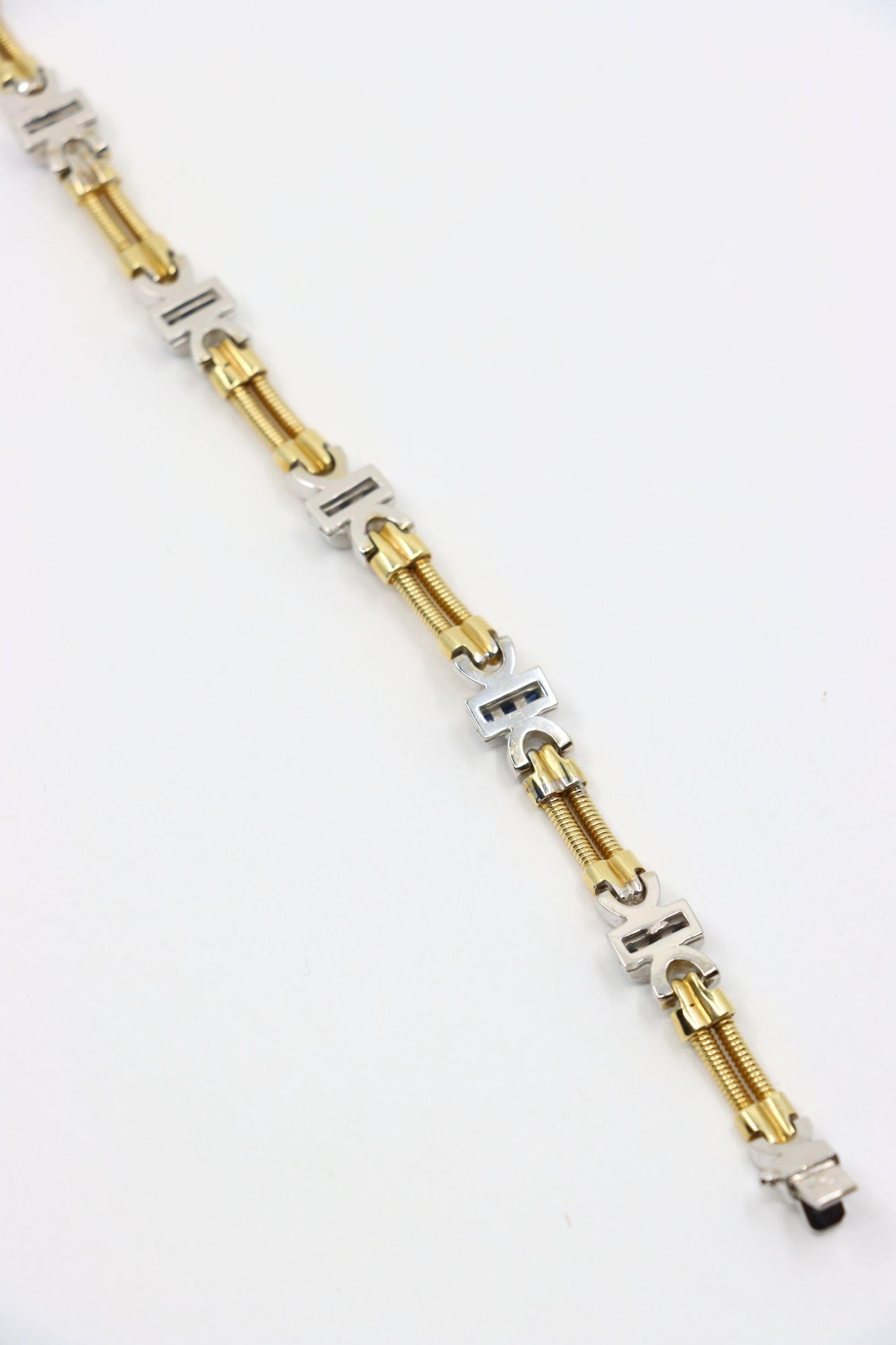 Bracelet vintage en or jaune et blanc 14 carats avec diamants et saphirs en vente 7