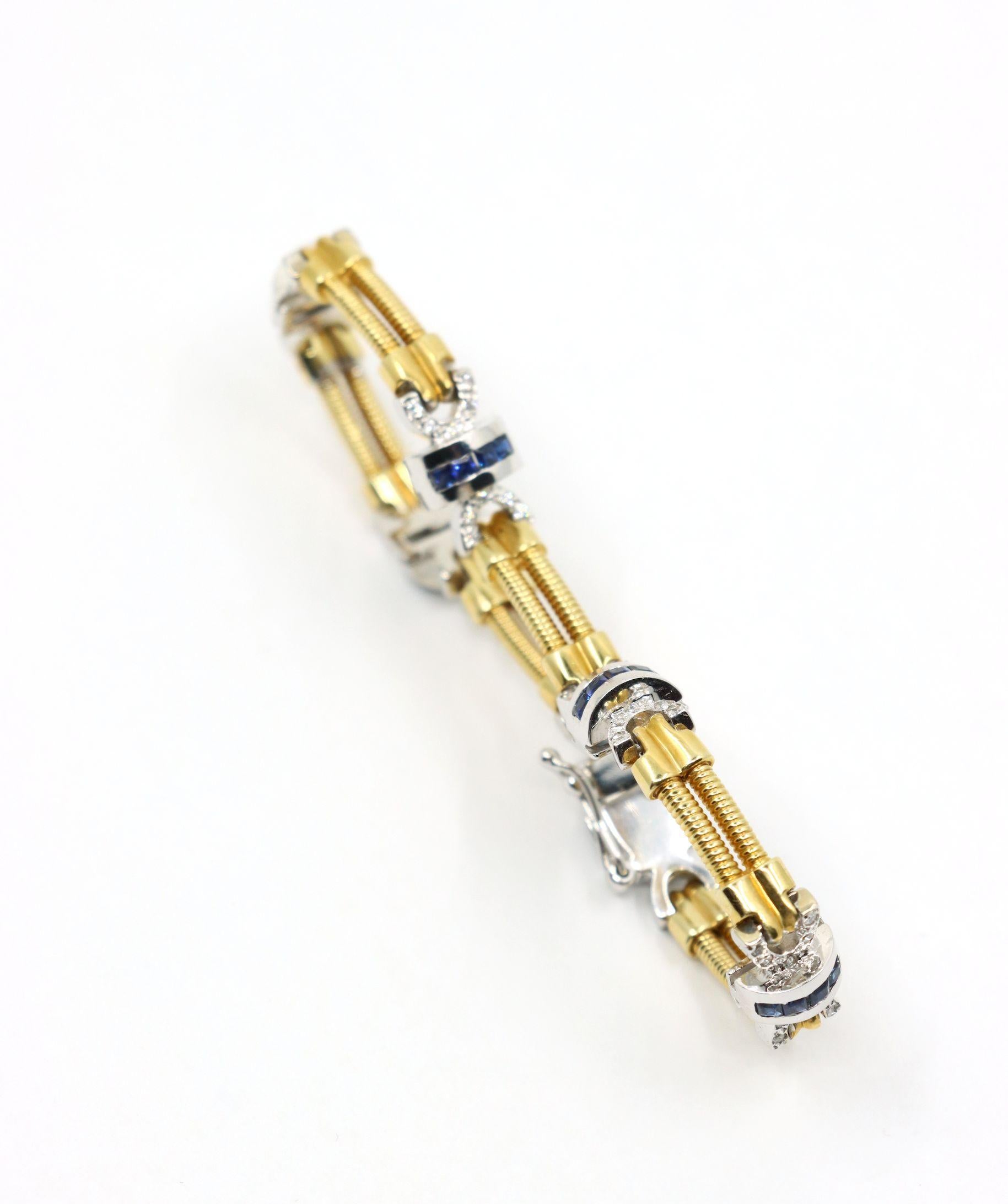 Bracelet vintage en or jaune et blanc 14 carats avec diamants et saphirs en vente 8