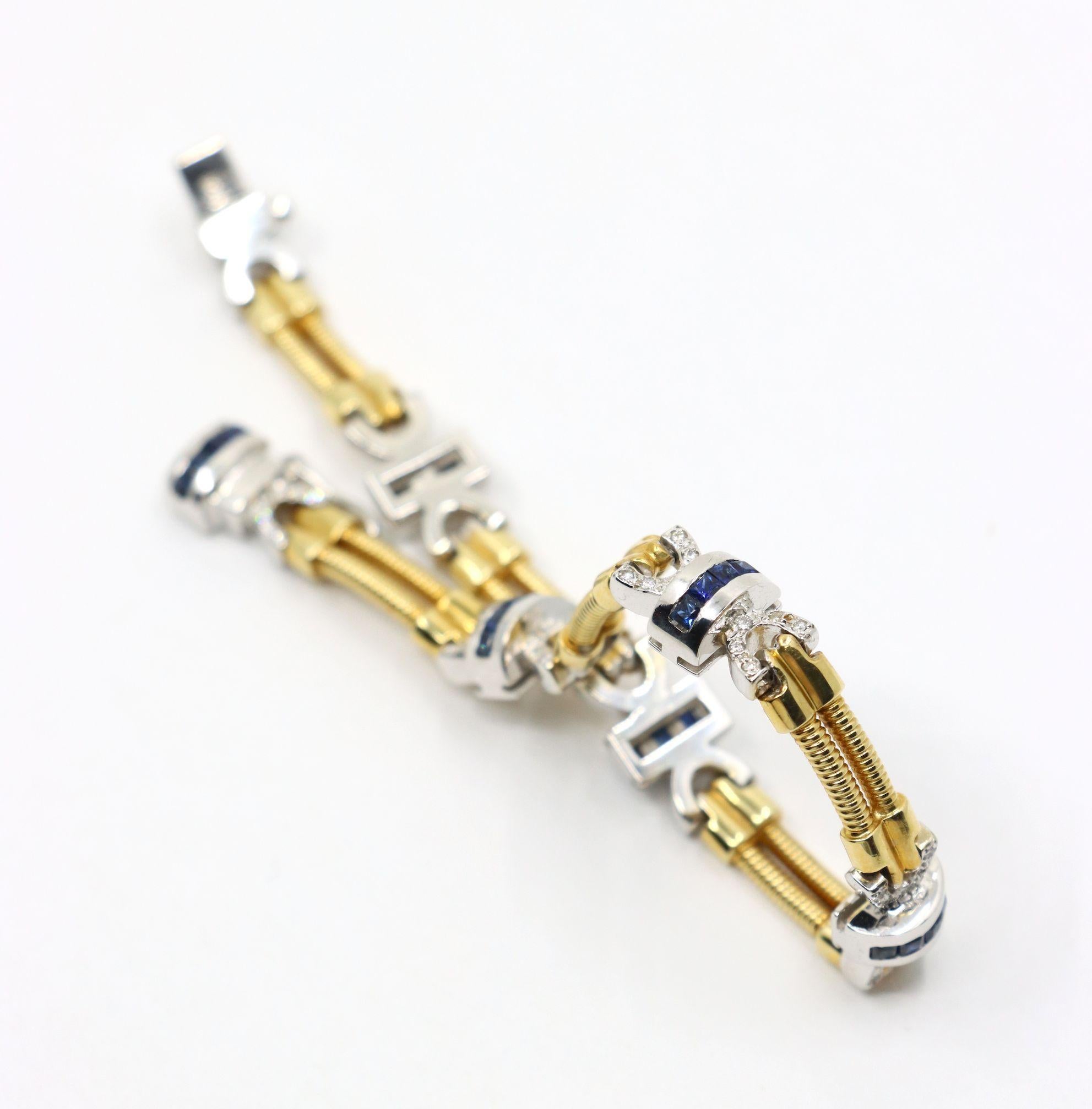 Bracelet vintage en or jaune et blanc 14 carats avec diamants et saphirs en vente 9