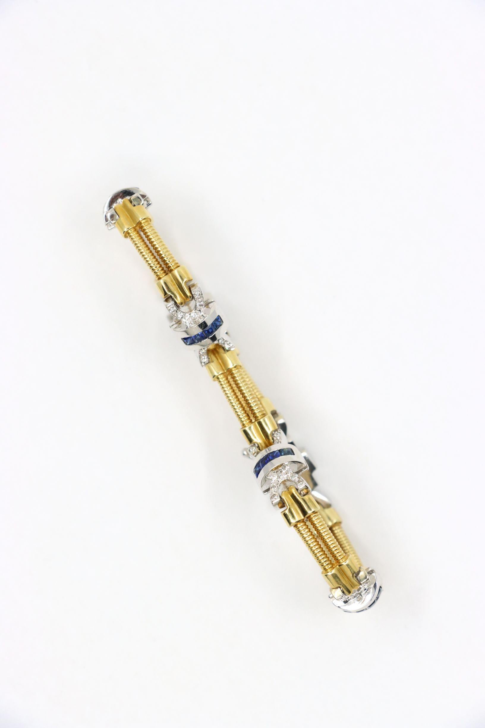 Bracelet vintage en or jaune et blanc 14 carats avec diamants et saphirs en vente 10