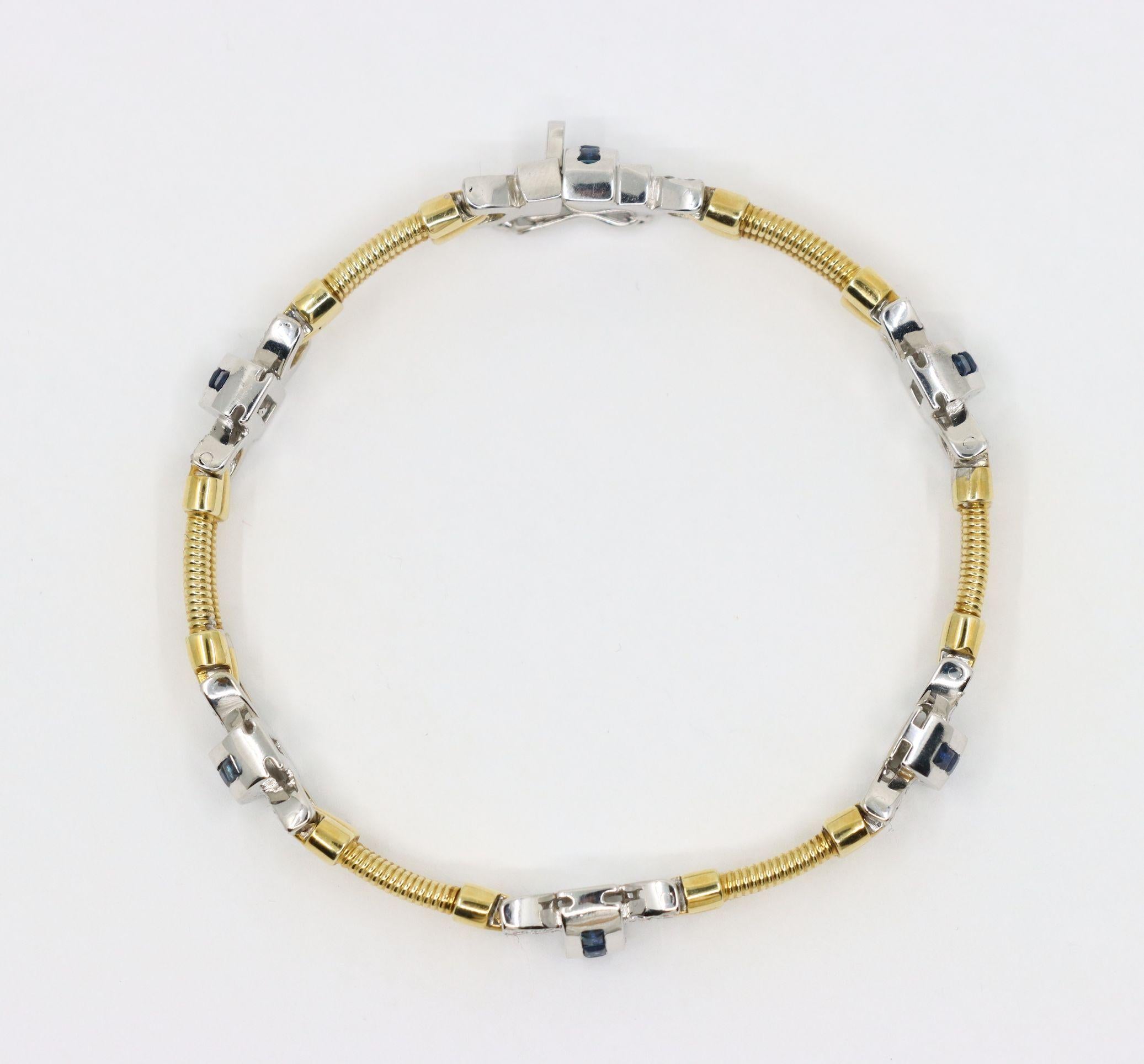 Bracelet vintage en or jaune et blanc 14 carats avec diamants et saphirs en vente 12