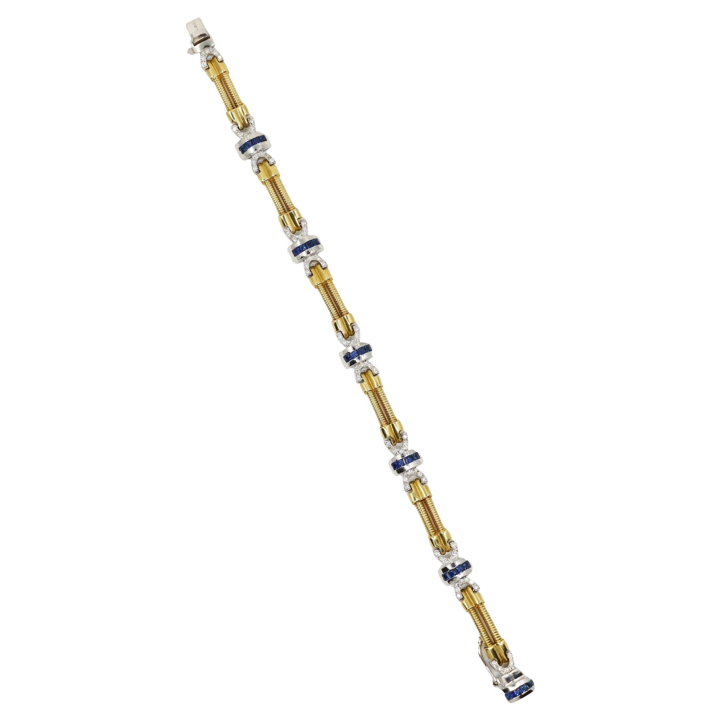 Vintage 14K Yellow & White Gold Diamond Sapphire Bracelet