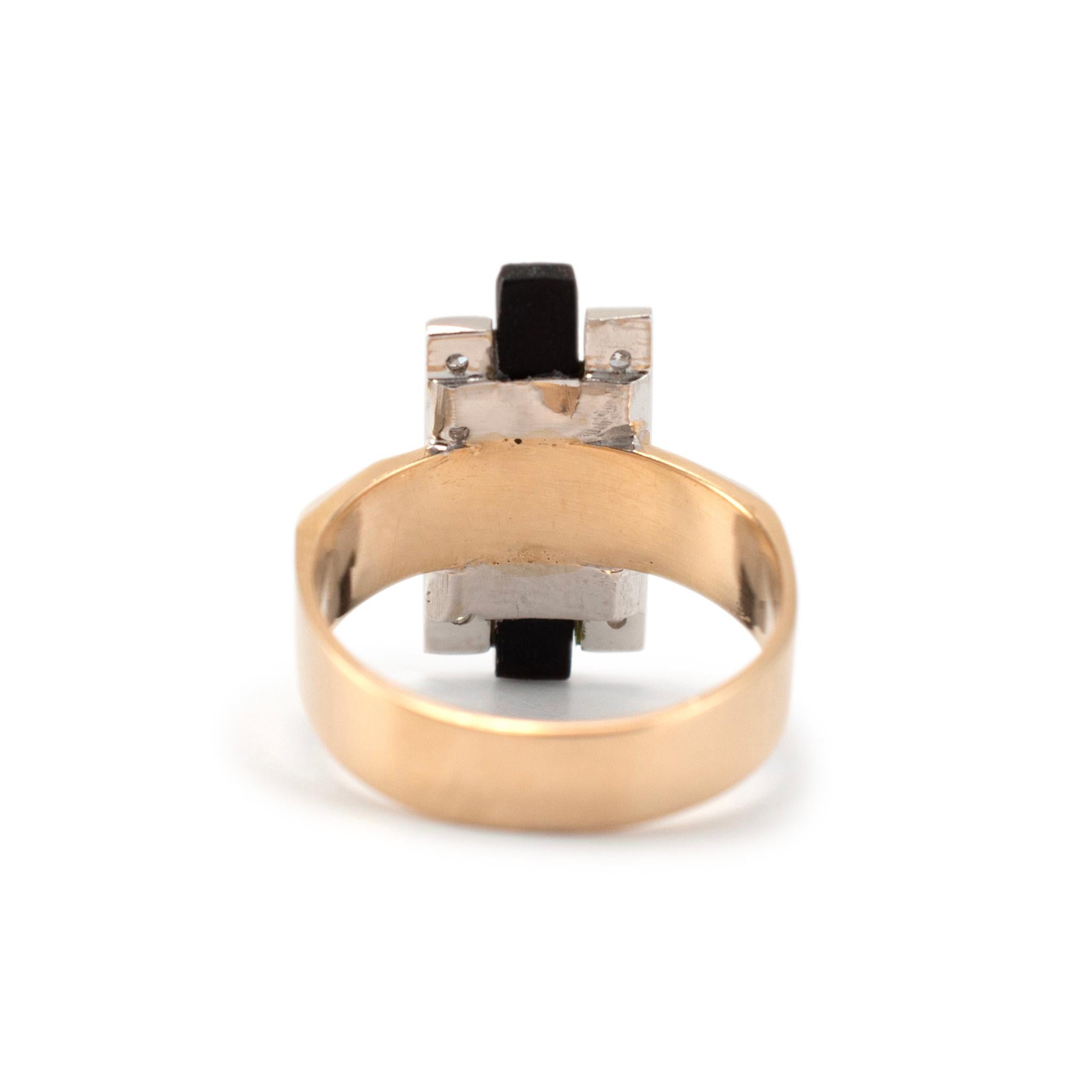 Women's Vintage 14K Yellow & White Gold Elongated Onyx Bar Diamond Cocktail Ring