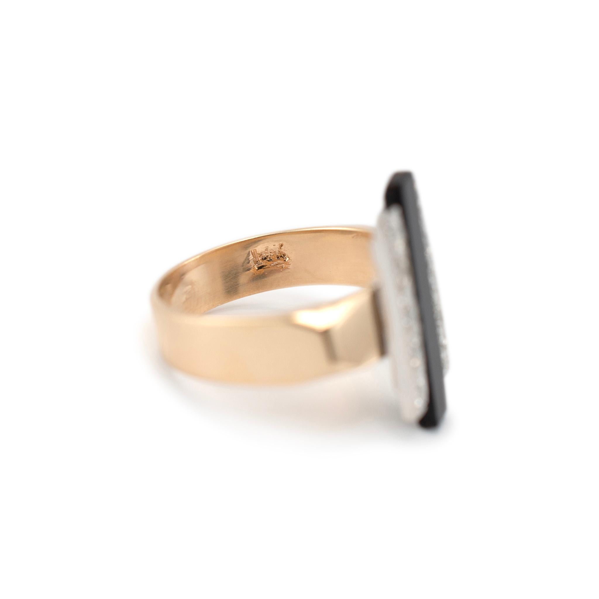 Vintage 14K Yellow & White Gold Elongated Onyx Bar Diamond Cocktail Ring 1