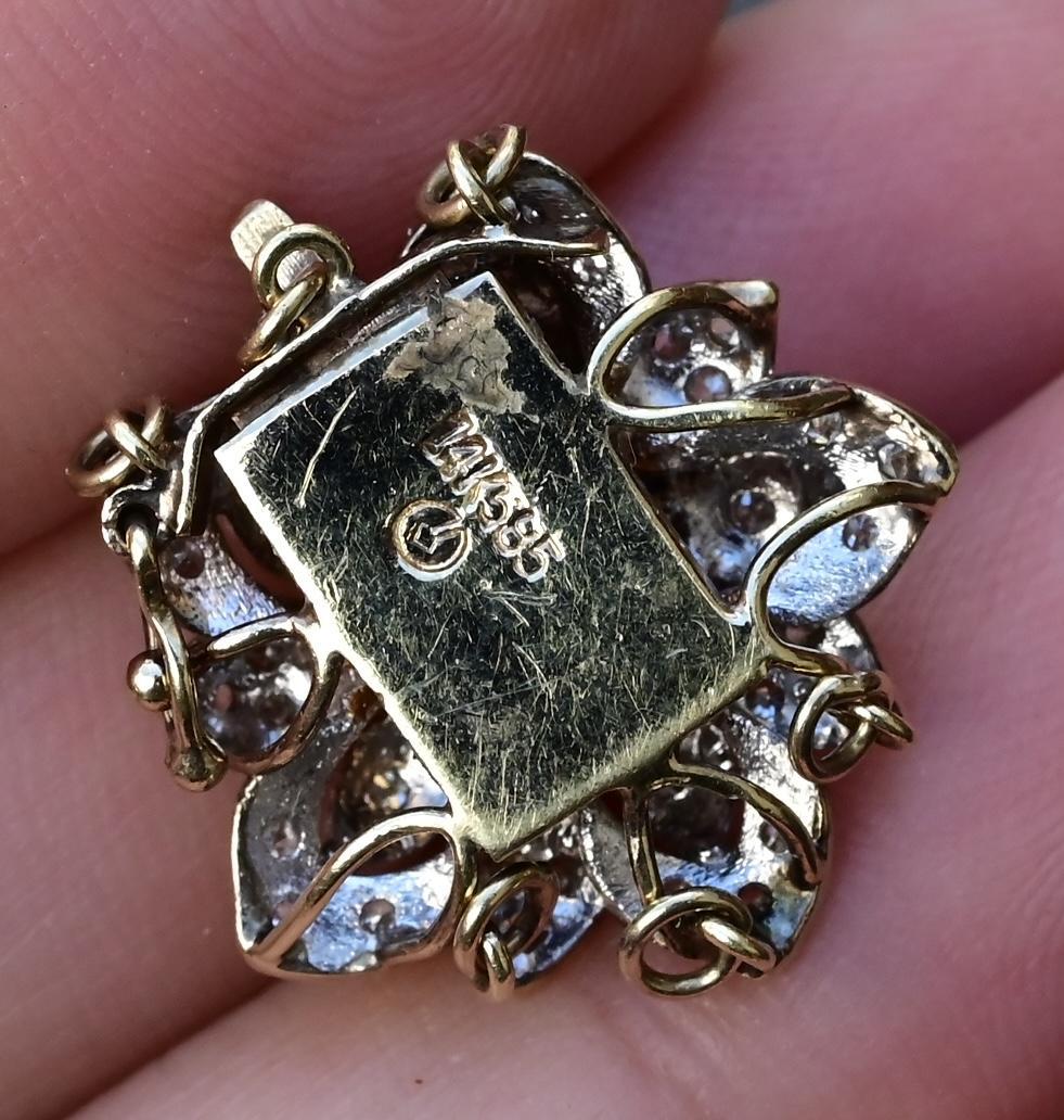 Vintage 14K Yellow White Gold Floral Bracelet Clasp with Sapphires Diamonds In Good Condition In Media, PA