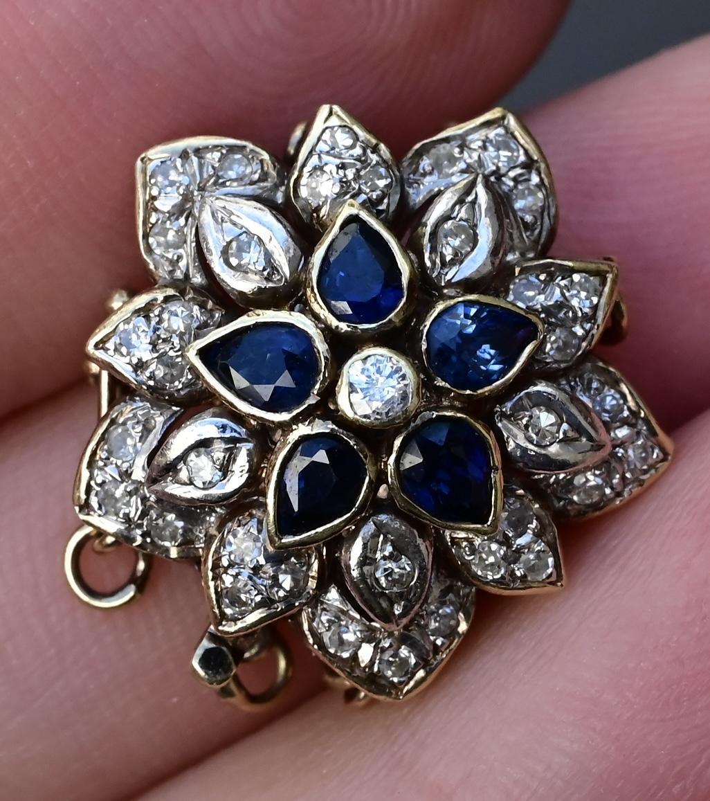 Vintage 14K Yellow White Gold Floral Bracelet Clasp with Sapphires Diamonds 4