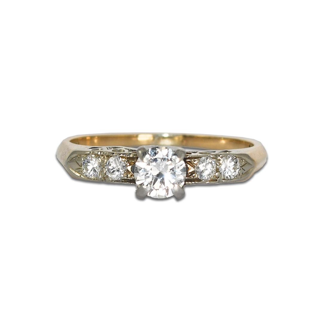 Vintage 14K Yellow/White Gold Solitaire Diamond Ring 0.56ct For Sale