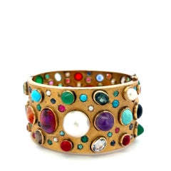 Vintage 14K YG Bangle Bracelet with 2.5-14 MM Multi-Gemstones 69.5 Grams