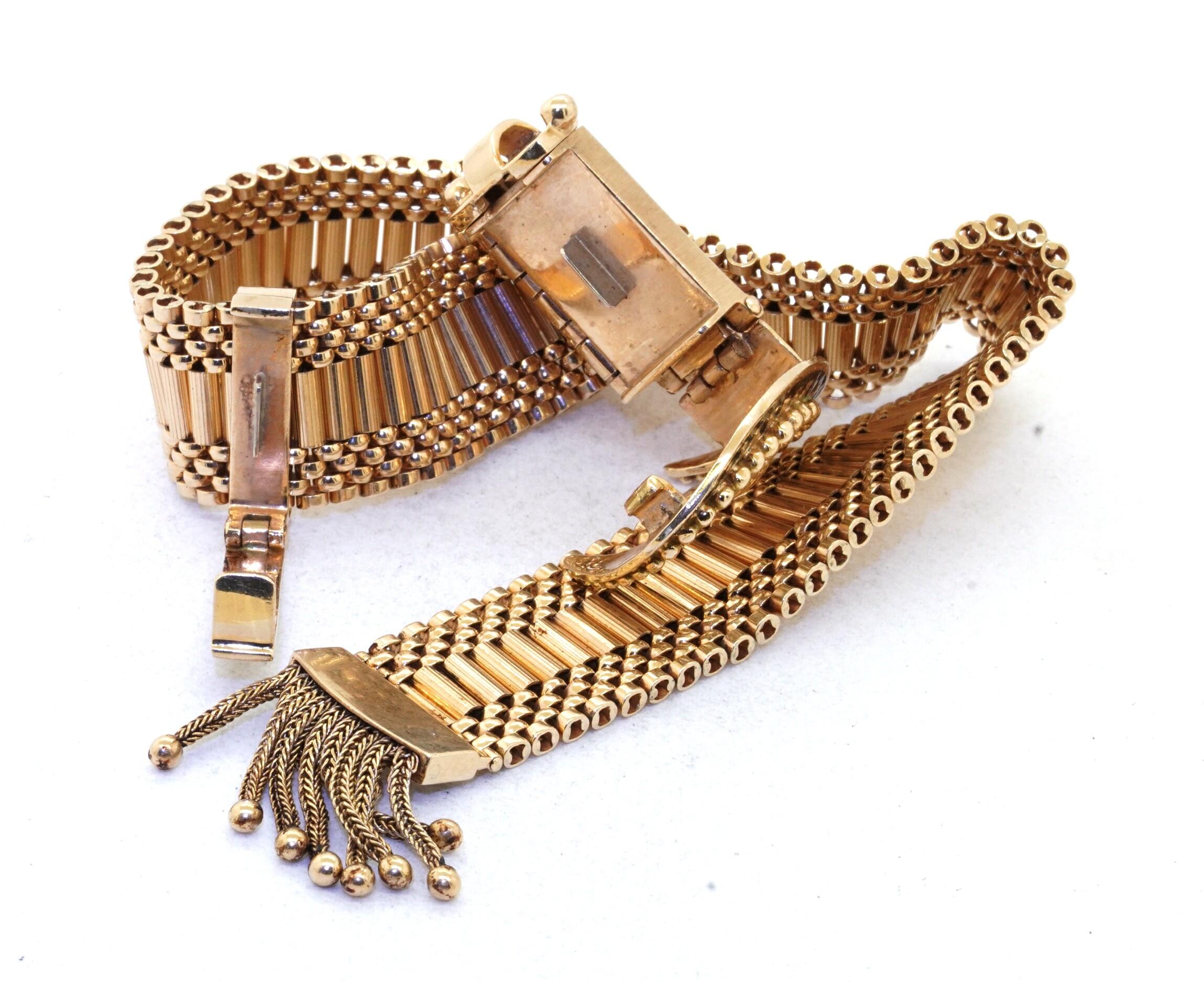 Women's or Men's Vintage 14K YG Belt Buckle Enamel Tassel Bracelet For Sale