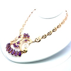Vintage 14K YG Pendant Necklace and Bracelet Set with 22 Carat Amethysts