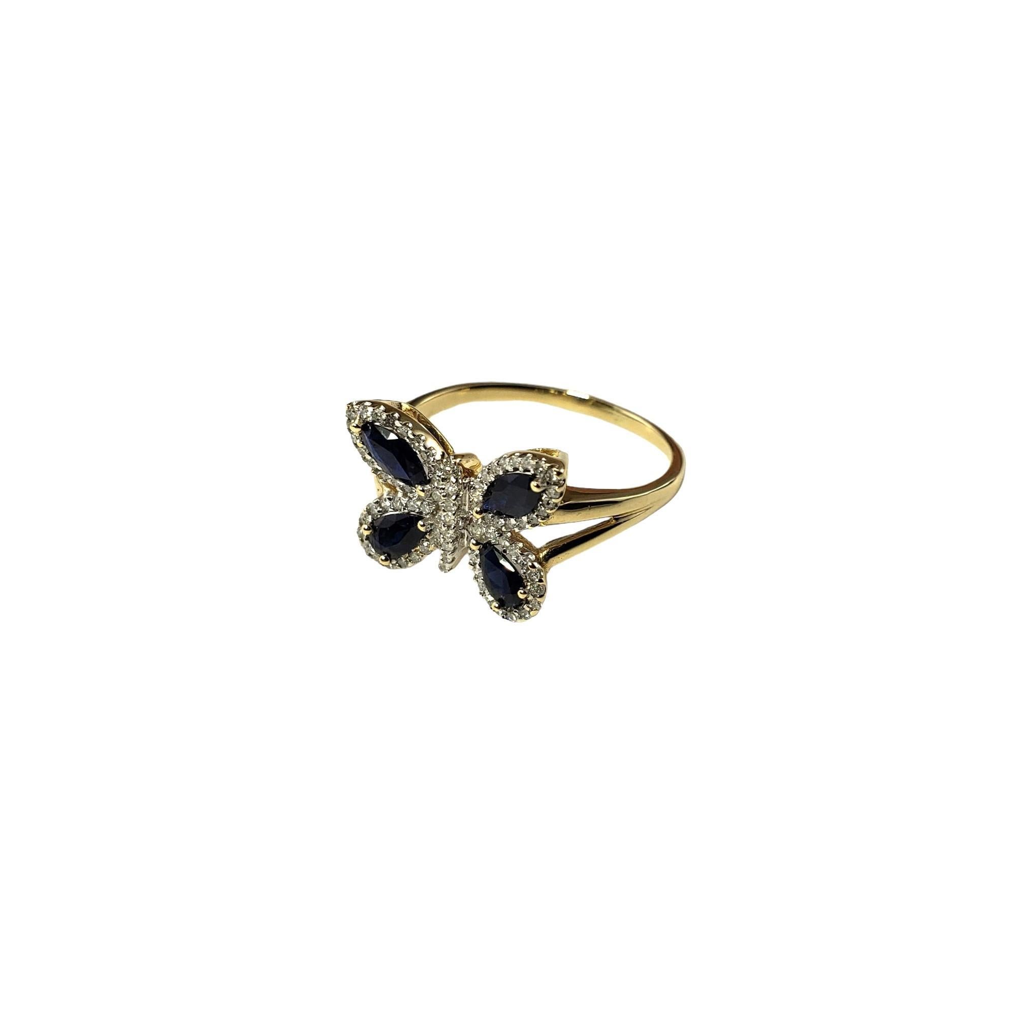 Round Cut Vintage 14K YG Sapphire Diamond Butterfly Ring Size 9.5 #15373