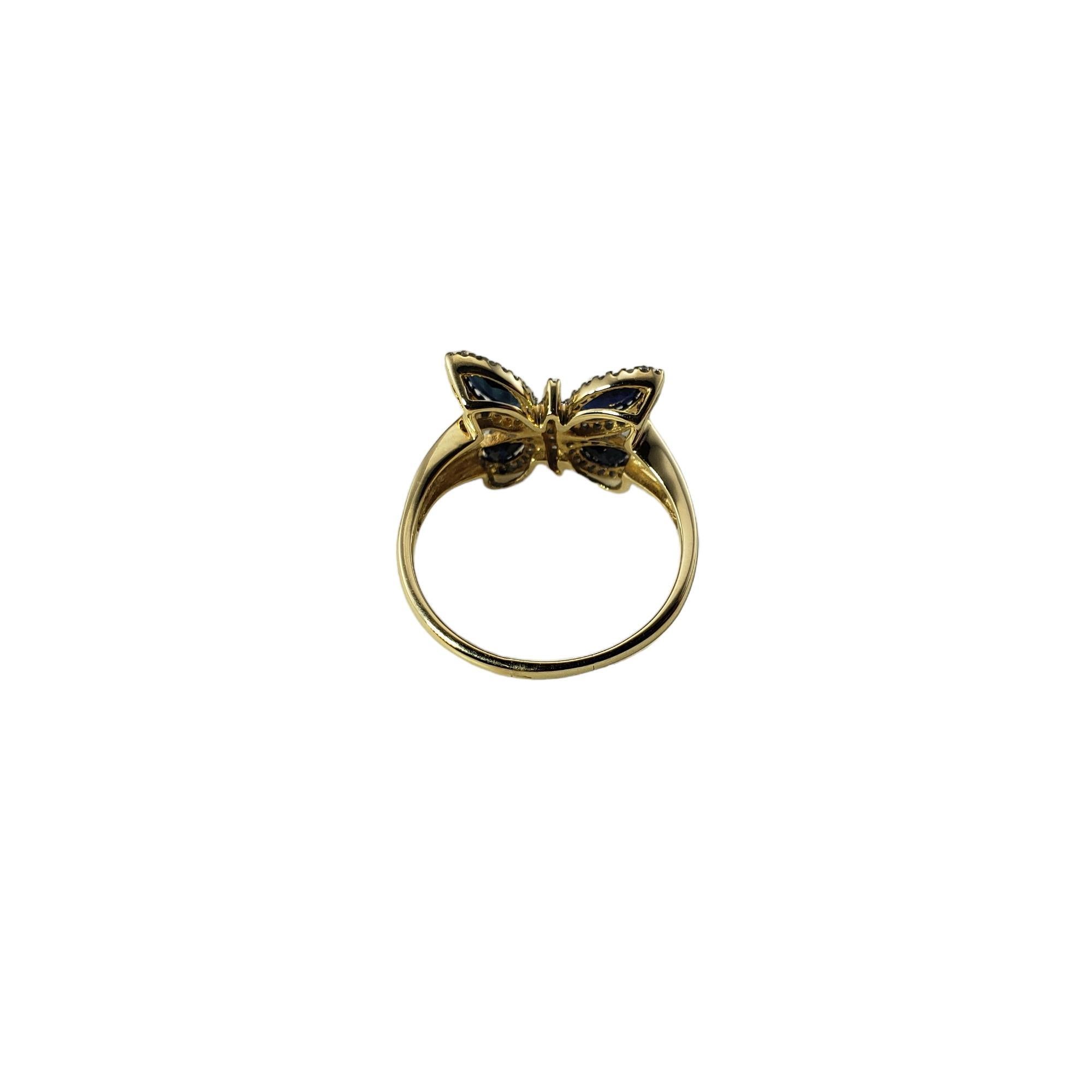 Women's Vintage 14K YG Sapphire Diamond Butterfly Ring Size 9.5 #15373