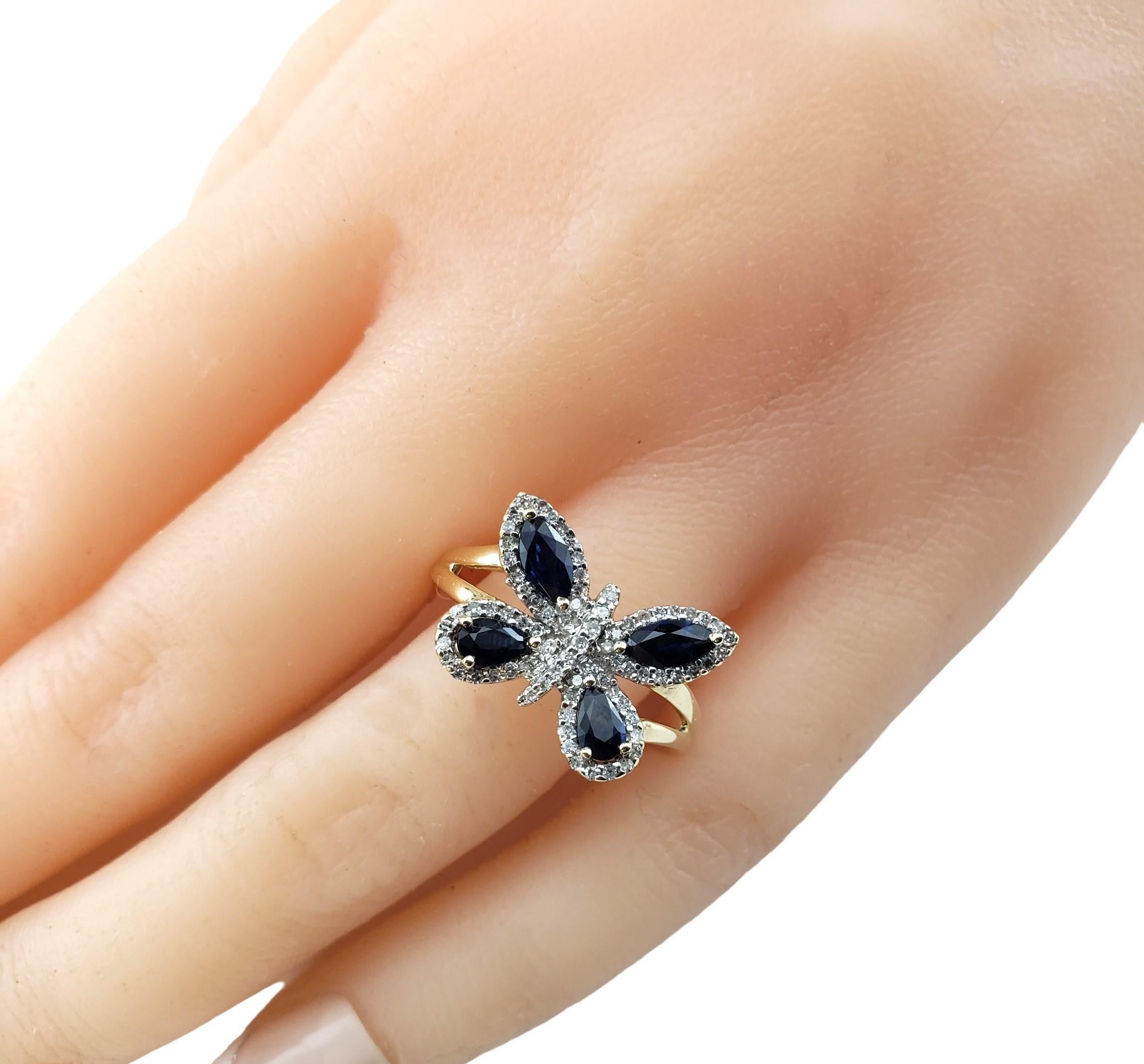 Vintage 14K YG Sapphire Diamond Butterfly Ring Size 9.5 #15373 3
