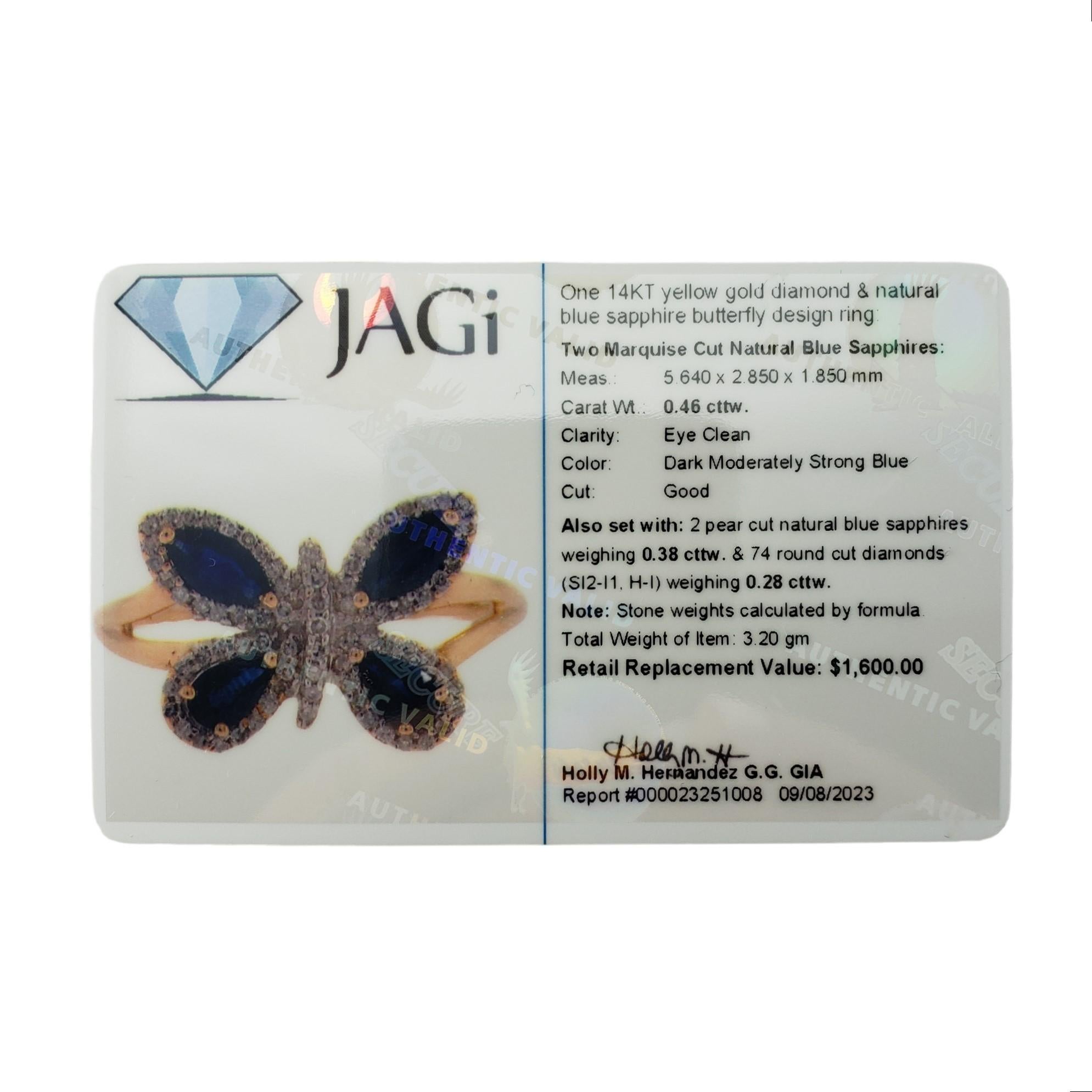 Vintage 14K YG Sapphire Diamond Butterfly Ring Size 9.5 #15373 4