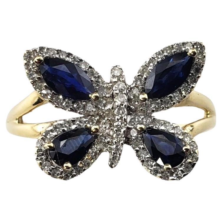 Vintage 14K YG Sapphire Diamond Butterfly Ring Size 9.5 #15373 For Sale