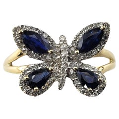 Vintage 14K YG Saphir Diamant Schmetterlingsring Größe 9,5 #15373, Vintage