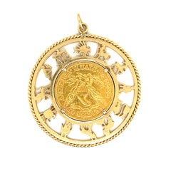Vintage 14k Zodiac Calendar Pendant encompassing 1878 22k Gold Coin