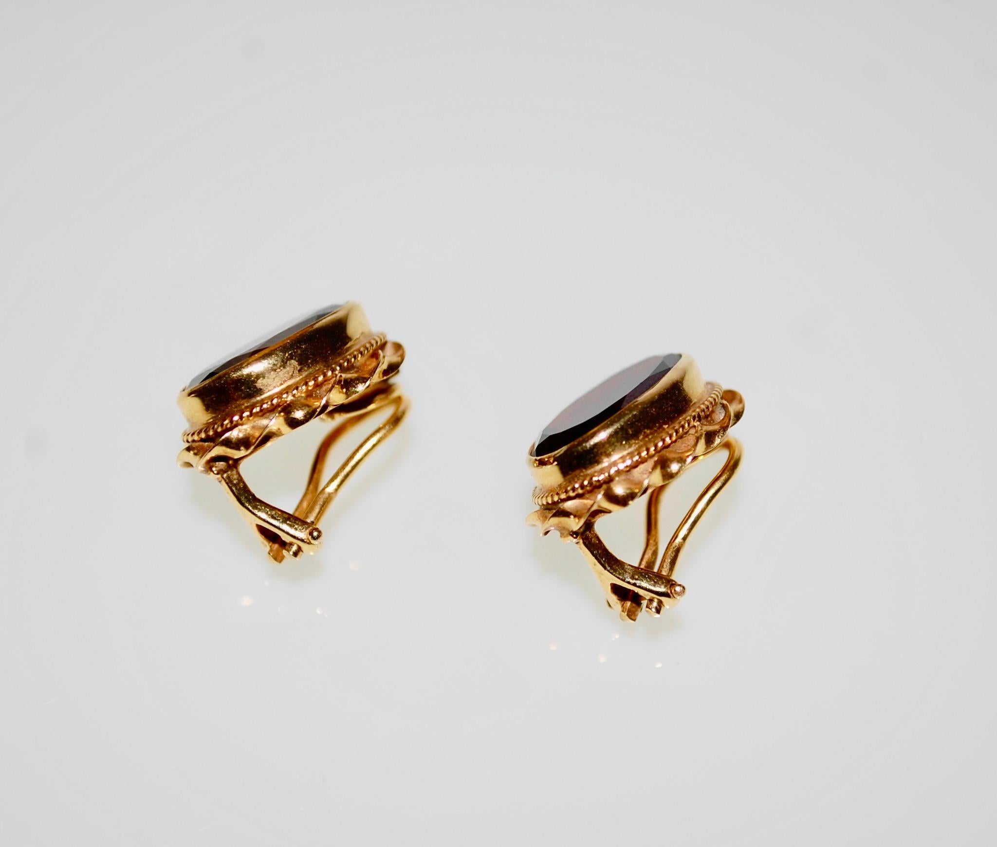 Modern 14KG European Large Garnet Clip on Earrings