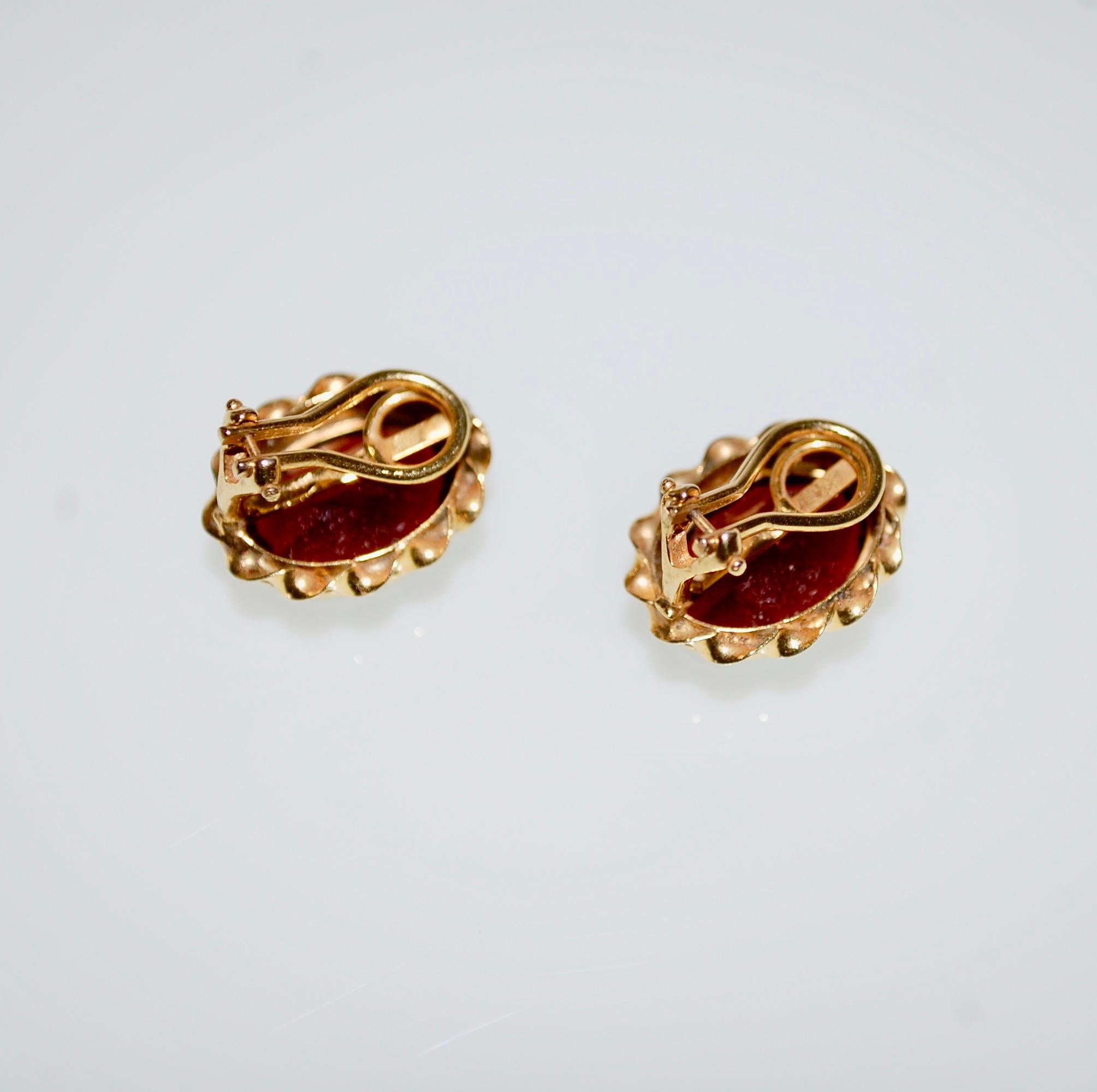 Oval Cut 14KG European Large Garnet Clip on Earrings