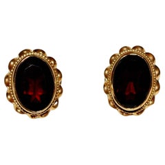 Vintage  14KG European Large Garnet Clip on Earrings