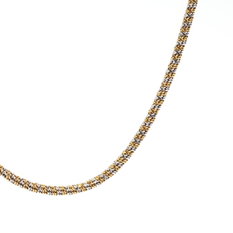 Vintage 14KT Bi Color Gold Woven Chain Necklace, Round Sparkle at 1stDibs