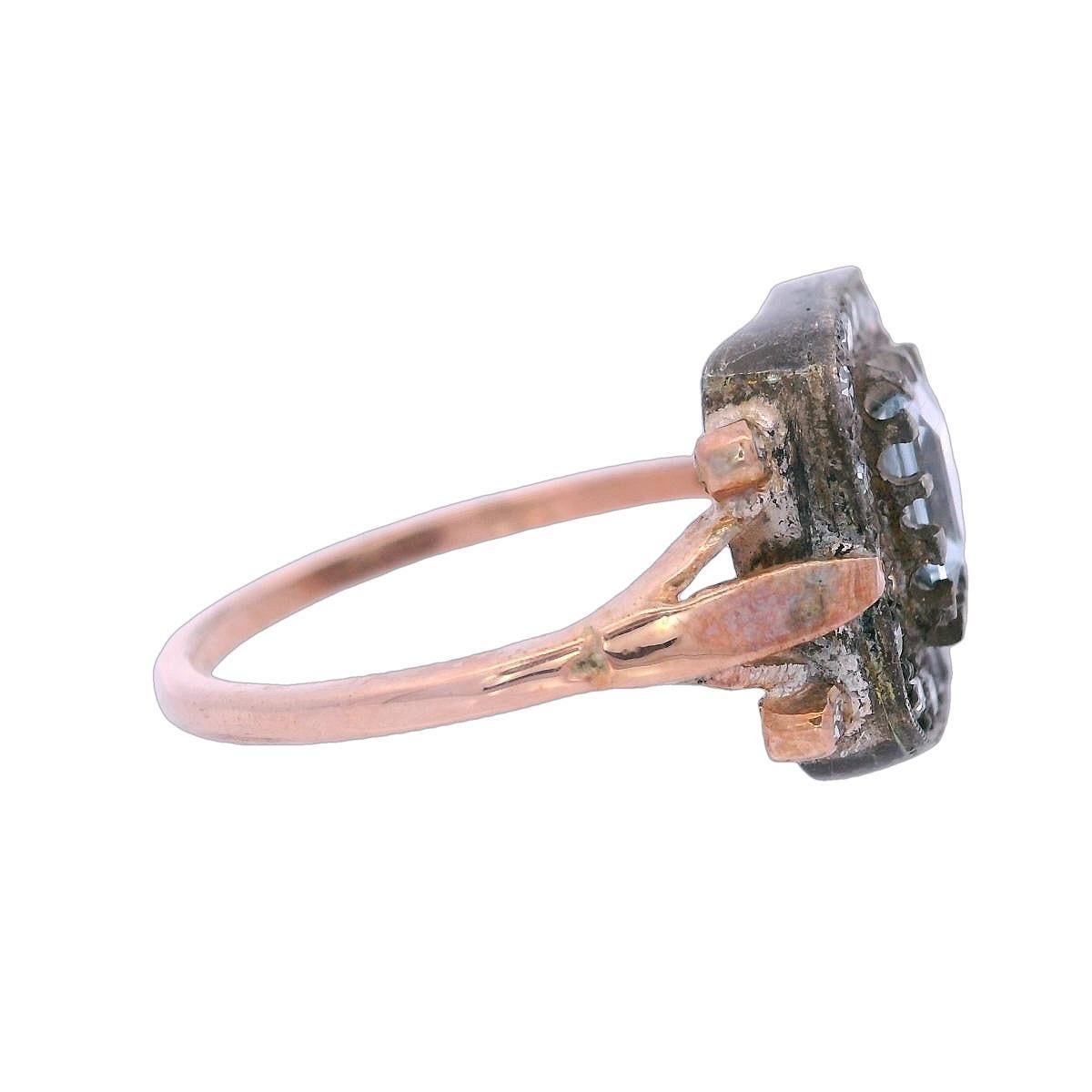 da uomo o donna Anello vintage in oro e argento 14kt con acquamarina e diamanti in vendita