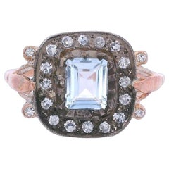 Vintage-Ring aus 14 Karat Gold und Silber mit Aquamarin und Diamanten