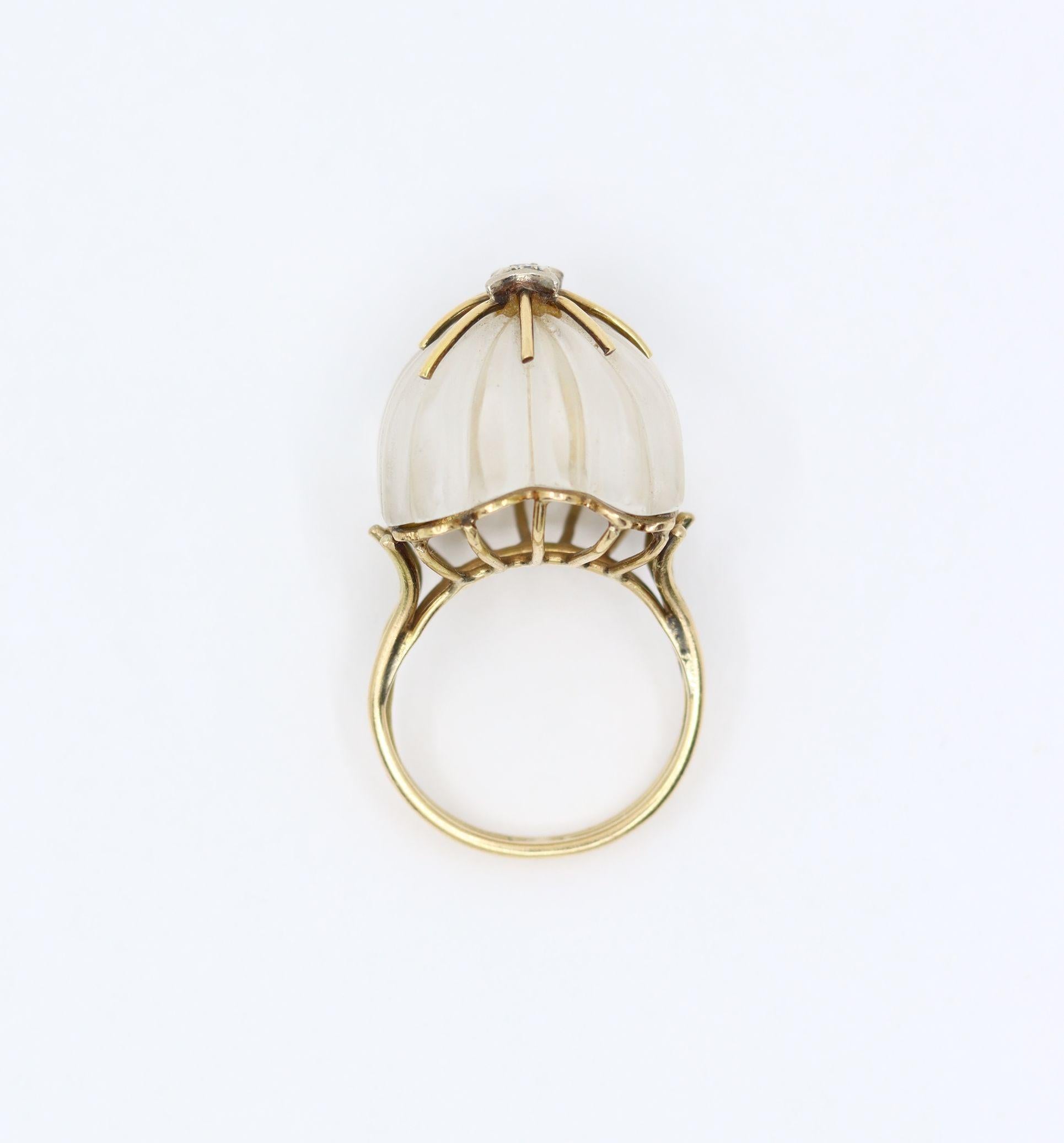 Vintage 14KT Gold Diamond Rock Crystal Dome Cocktail Ring For Sale 5