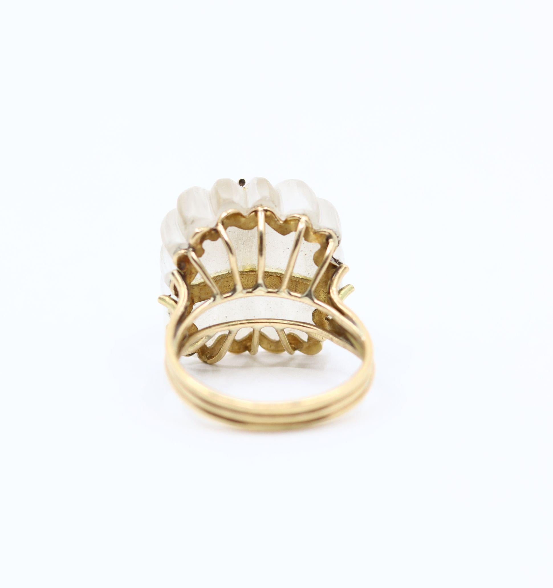 Women's Vintage 14KT Gold Diamond Rock Crystal Dome Cocktail Ring For Sale