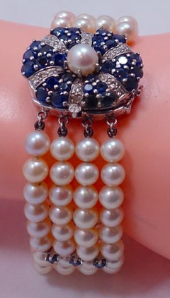 Vintage 14kt Gold Diamonds, Sapphires & Pearls Bracelet