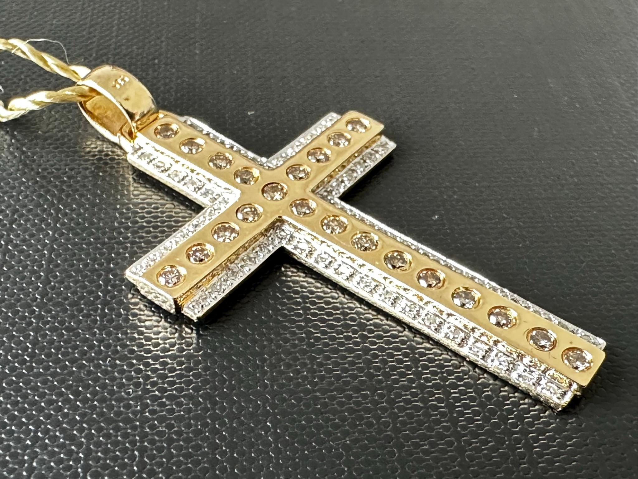 Women's or Men's Vintage 14kt Gold German Cross with Diamonds For Sale