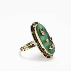 Vintage 14 Karat Gold Jade, Ruby, and Diamond Ring