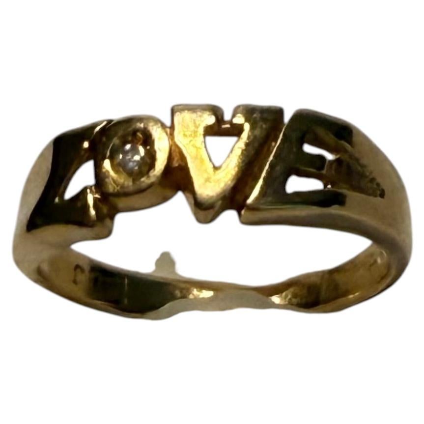 Vintage 14kt Gold Love Ring with Diamond, Mid-20th Century, USA For Sale