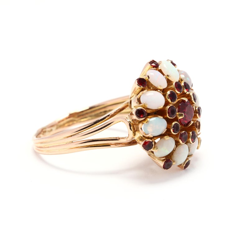 Vintage 14 Karat Gold Opal And Garnet Cluster Ring For Sale At 1stdibs