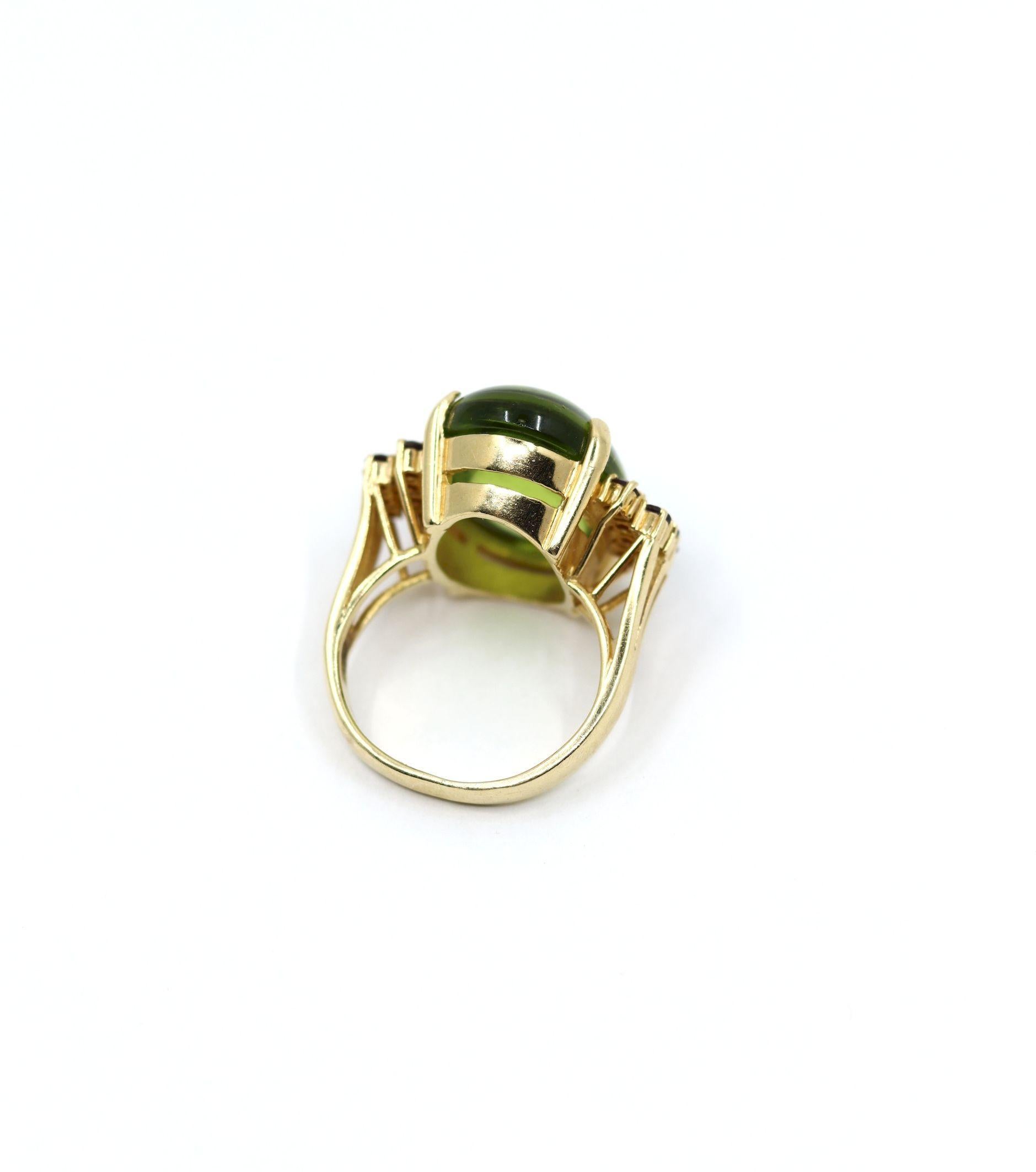 Vintage 14KT Gold Peridot Garnet Ring For Sale 1