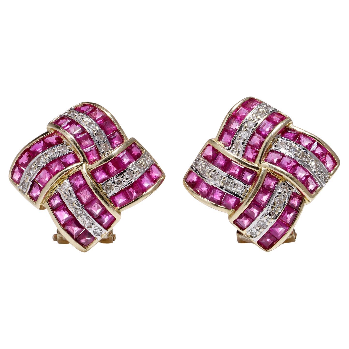 Vintage 14kt .gold ruby and diamond geometric design clip  - on earrings