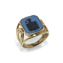 Vintage 14KT Gold Sardonyx Intaglio Signet Ring, 1970s