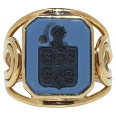 Vintage 14KT Gold Sardonyx Intaglio Signet Ring, 1970s