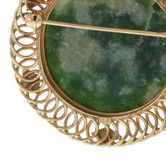 Vintage 14KT Gold Spinach Jade Carved Brooch Pendant
