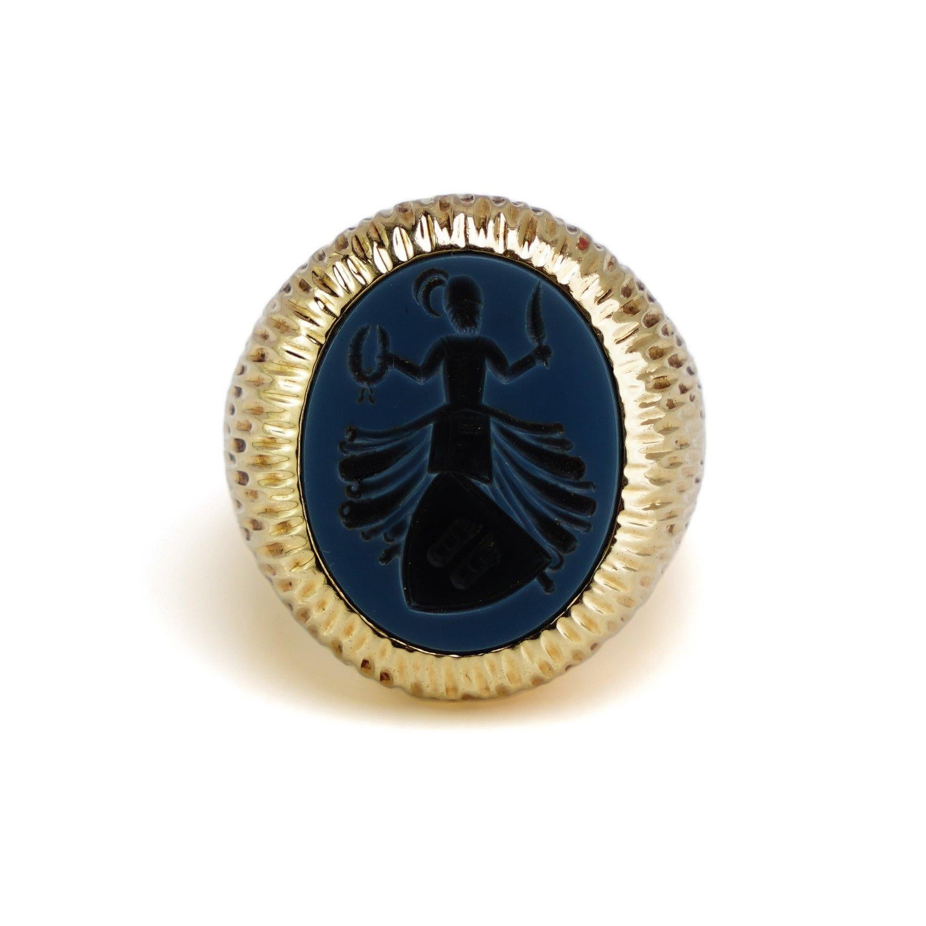 Vintage 14kt. gold Sufi Whirling Dervish Intaglio Signet Ring For Sale 3