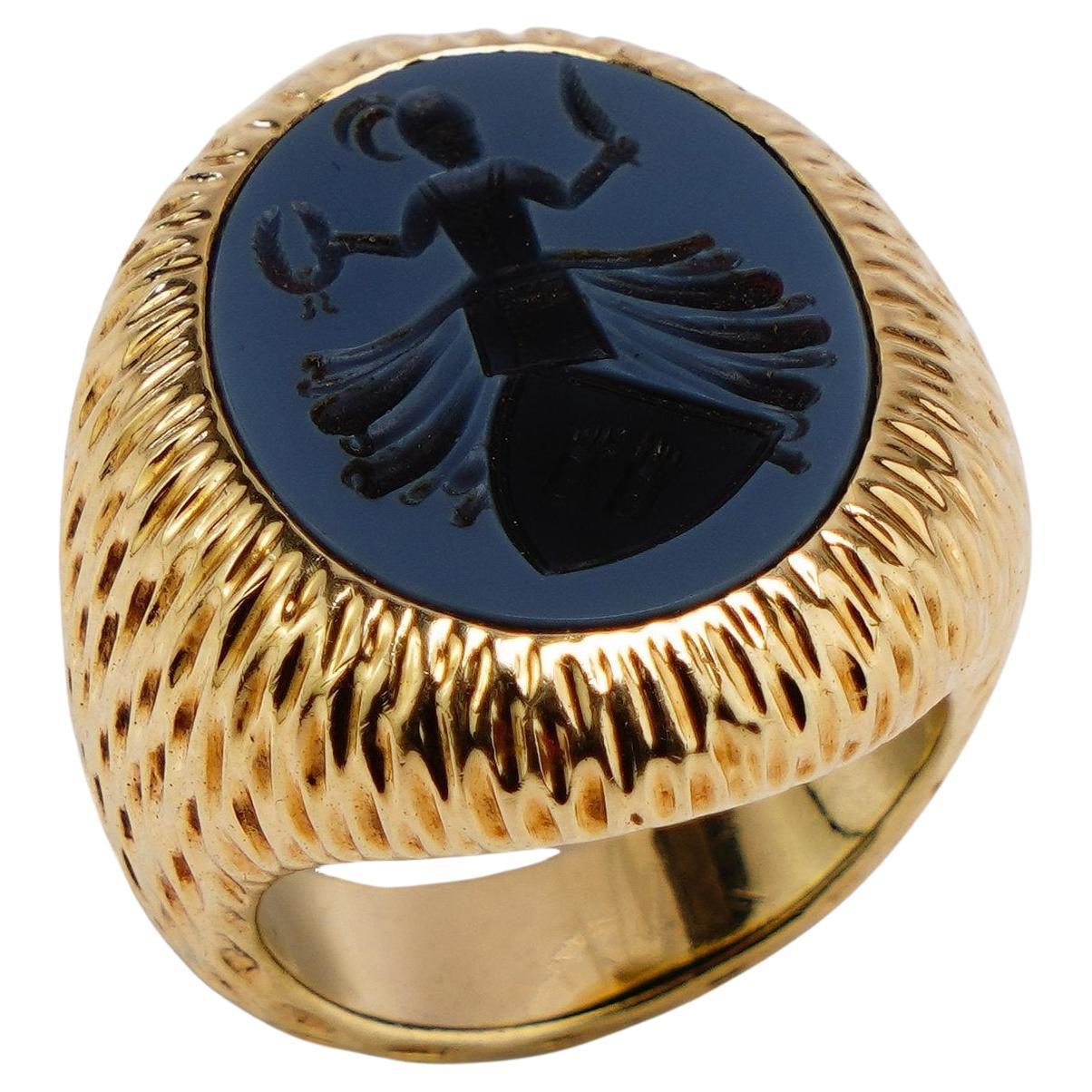 Vintage 14kt. gold Sufi Whirling Dervish Intaglio Signet Ring For Sale