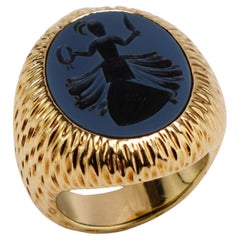 Sufi Whirling Dervish Intaglio Signet Ring vintage en or 14 carats