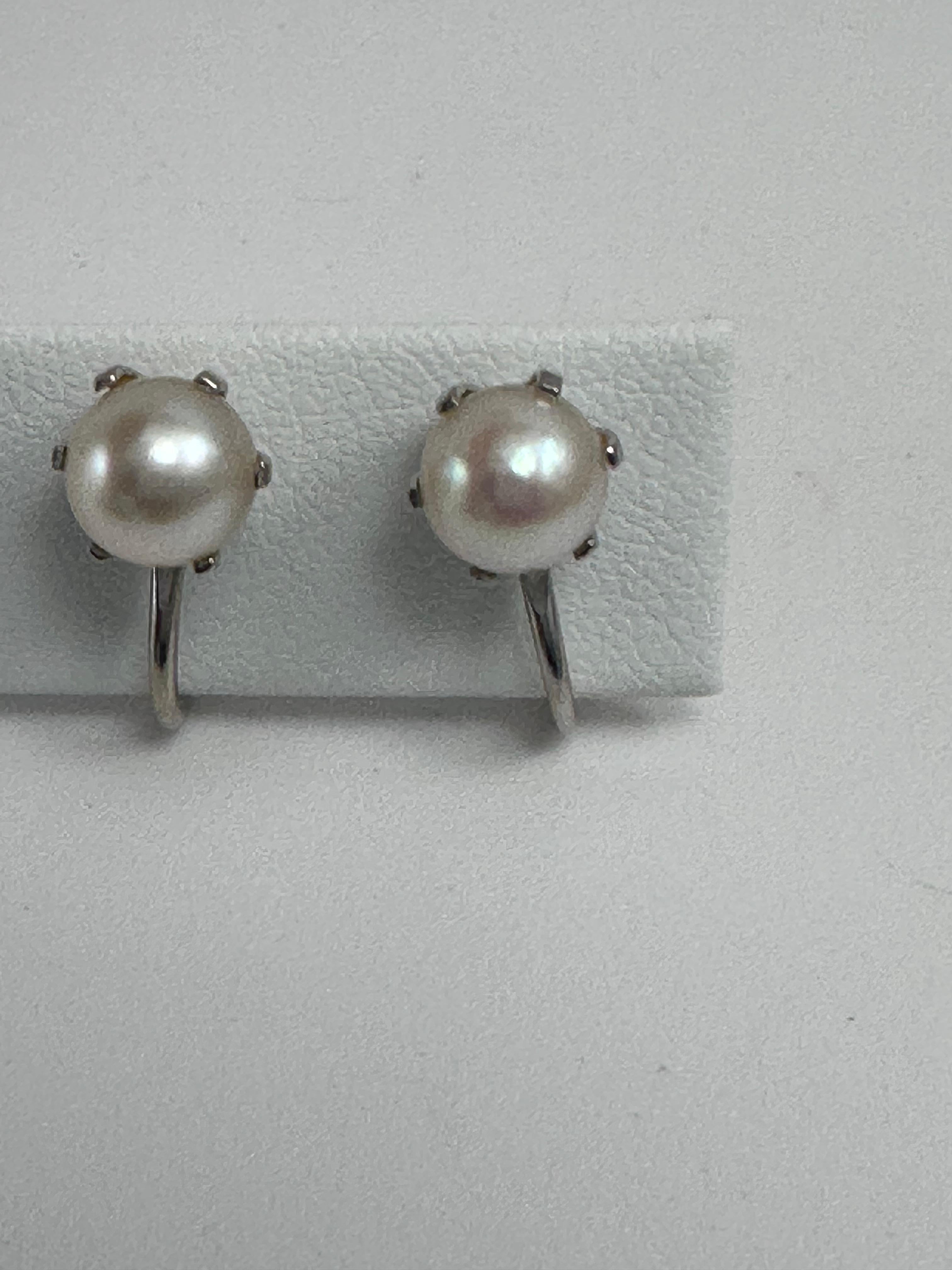 Vintage 14kt White Gold 6mm Pearl Screw Back Earrings 2