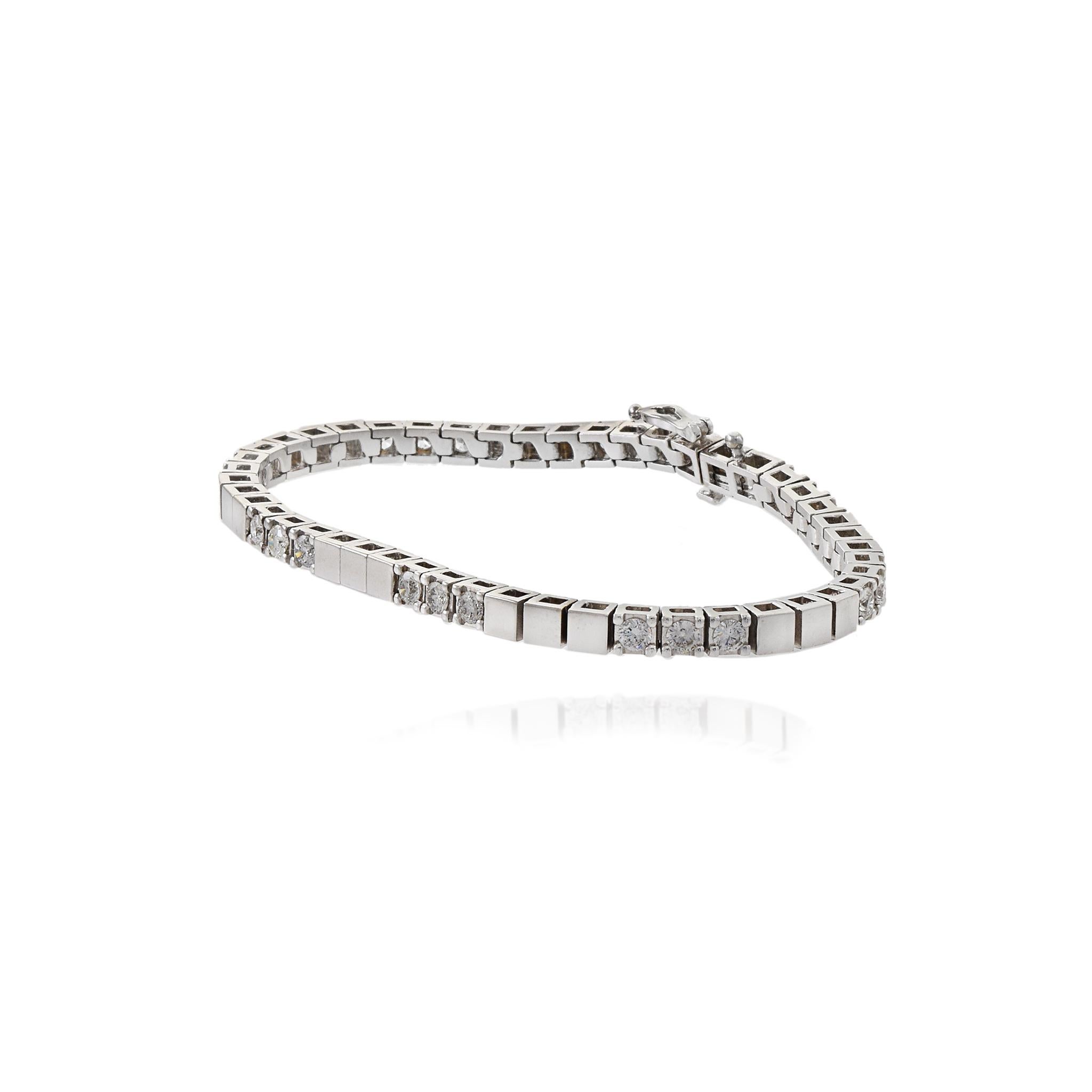 Round Cut Vintage 14KT White Gold Alternation Diamond Bracelet