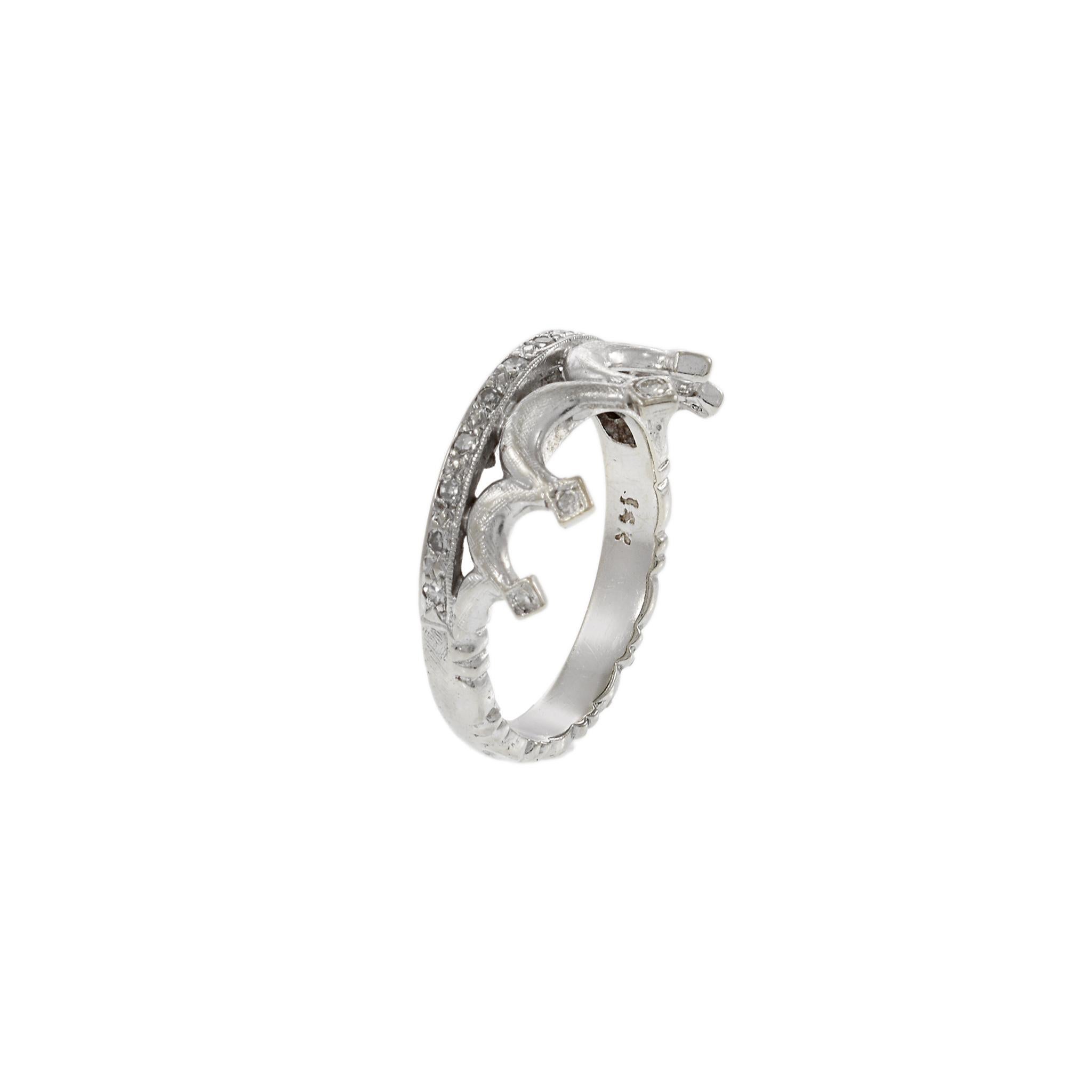 Late Victorian Vintage 14KT White Gold and Round Cut Diamonds Crown Ring