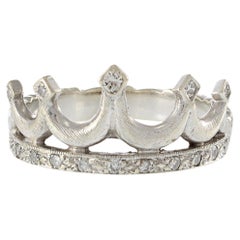 Anello Corona d'epoca in oro bianco 14KT e diamanti taglio rotondo